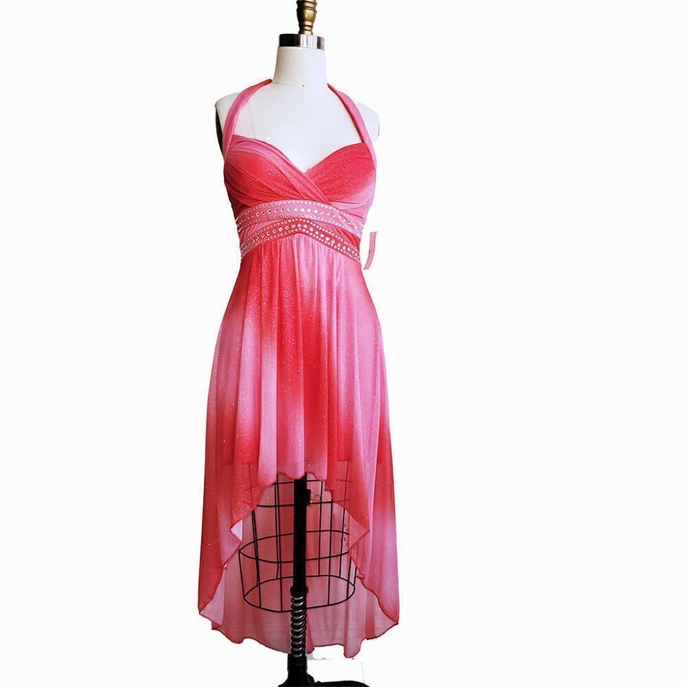 Trixxi gradient pink high low bling party dress NWT